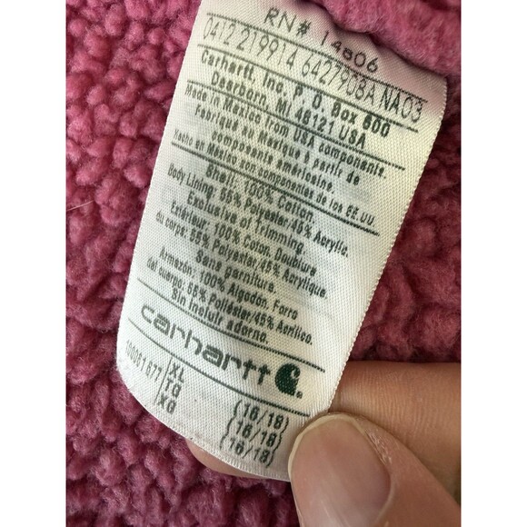 Carhartt Jacket Womens XL Pink Sherpa Canvas Work Barn Chore Coat hood Vest - Picture 7 of 14